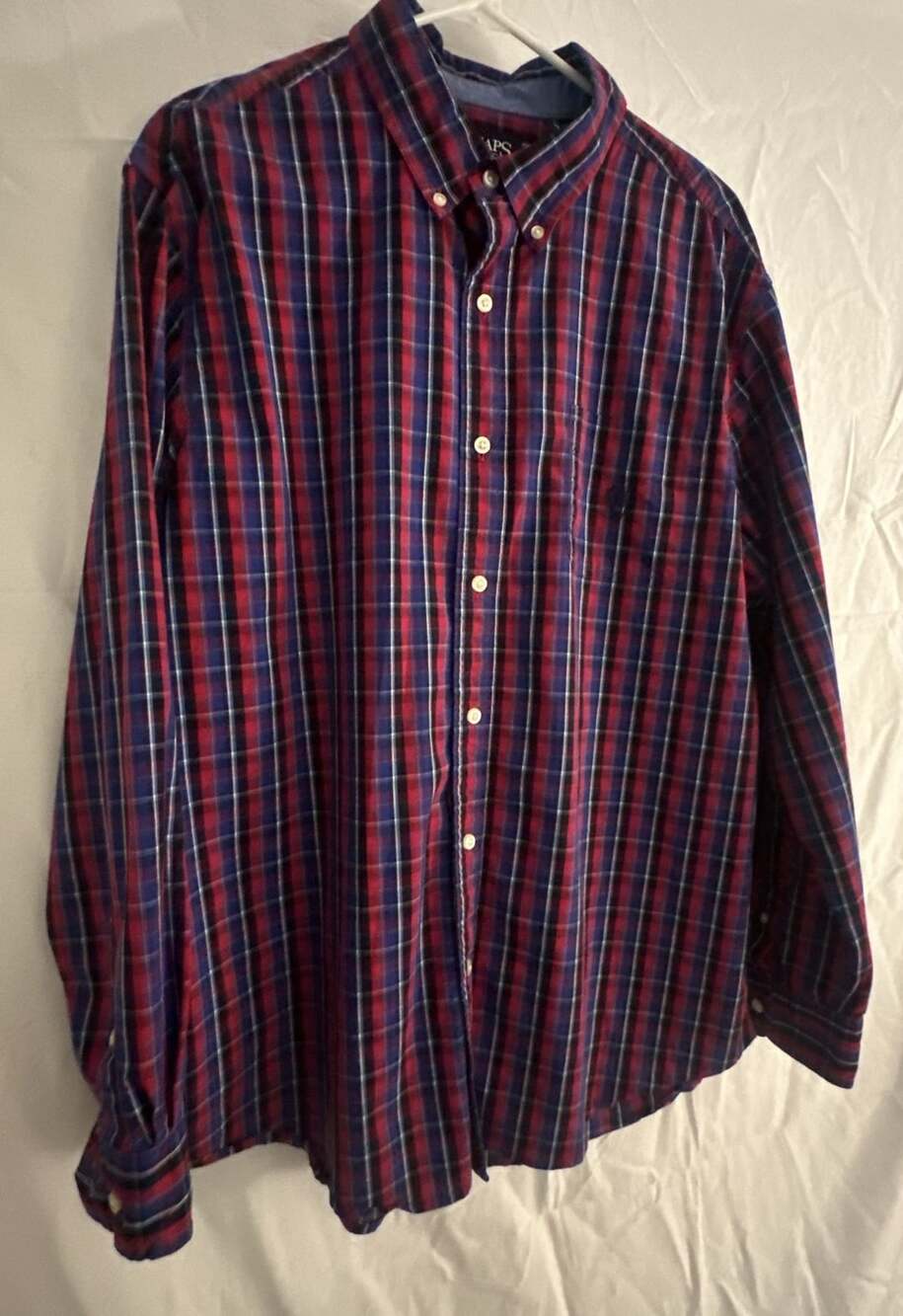 Chaps Red and Blue Plaid Long-Sleeve Stretch Easy Care Button Down Shirt XL